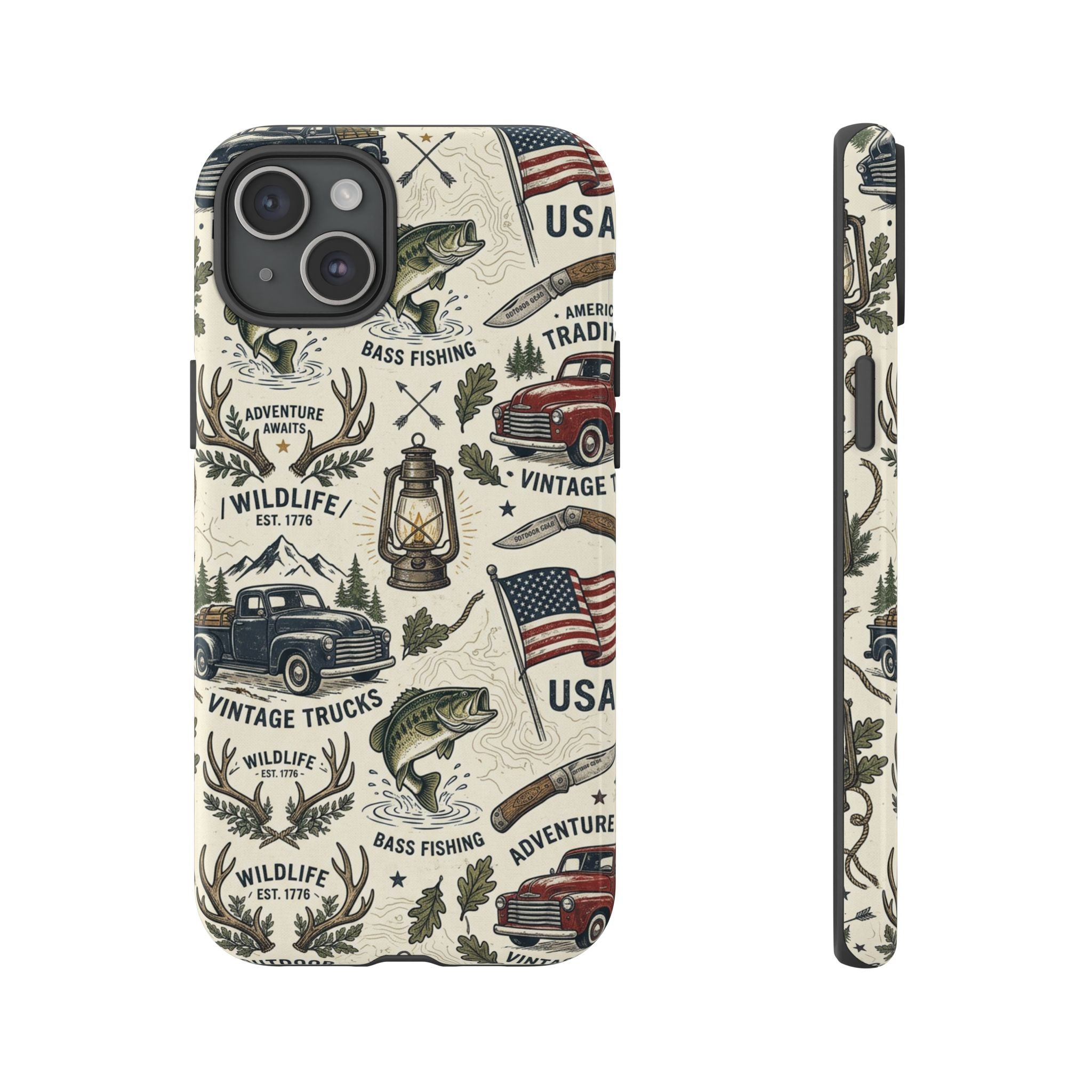 Patriotic Outdoors Phone Case – Bass Fishing & Vintage Americana Case Printify