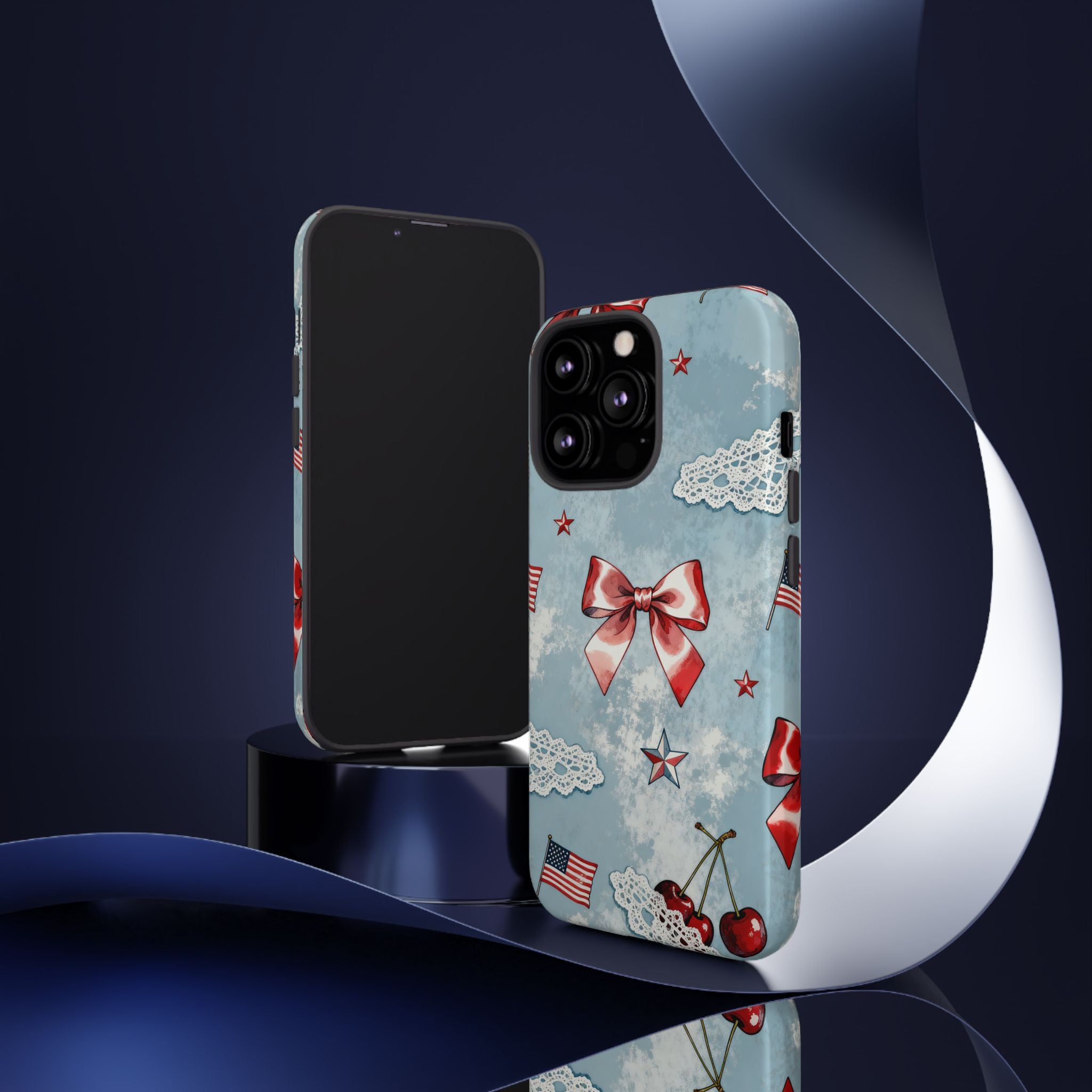 Americana Coquette Cherry Bow Phone Case Printify