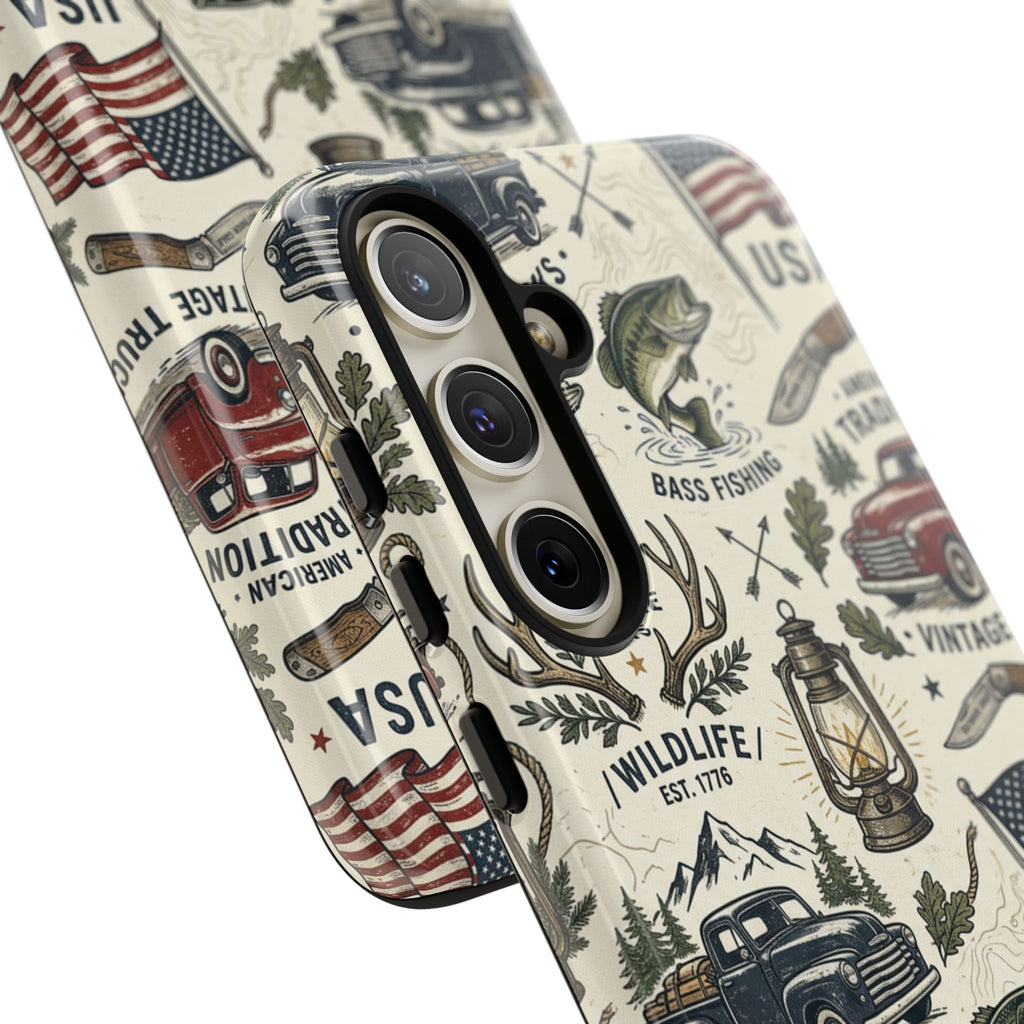 Patriotic Outdoors Phone Case – Bass Fishing & Vintage Americana Case Printify