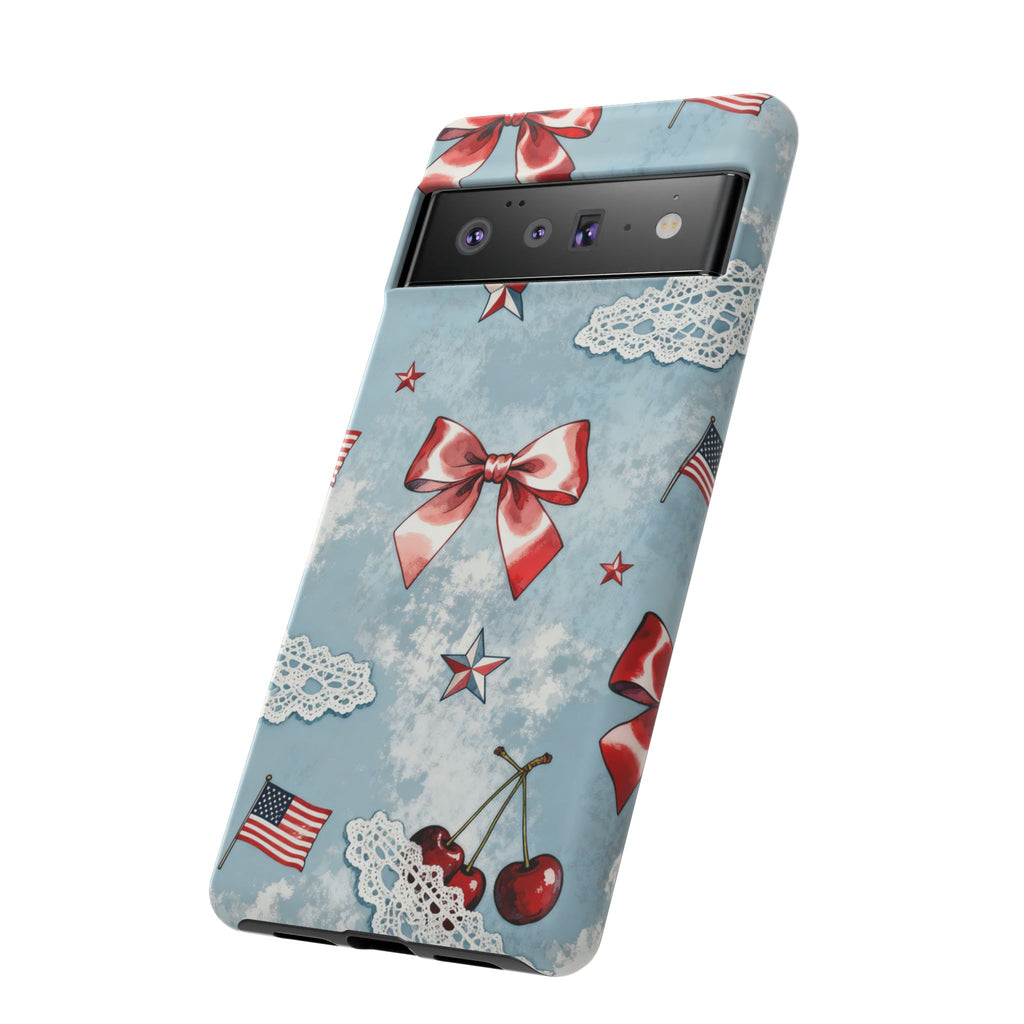 Americana Coquette Cherry Bow Phone Case Printify