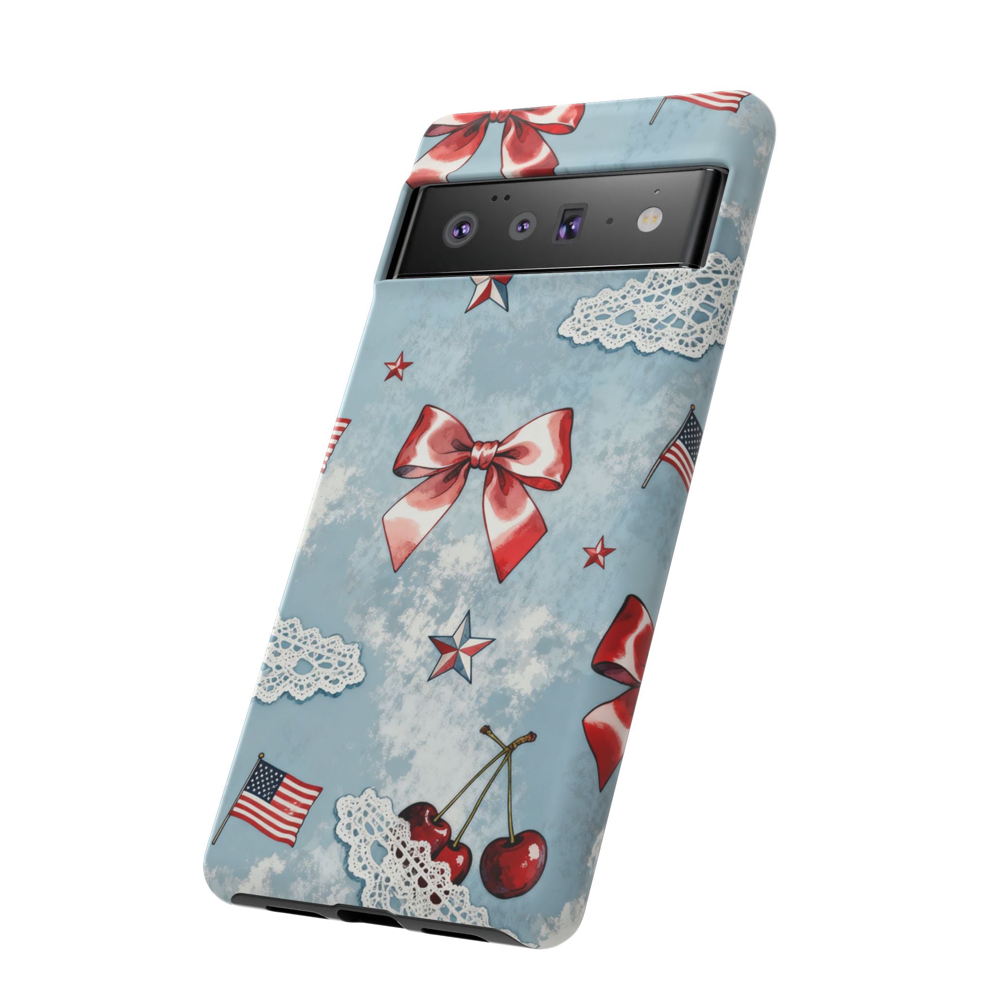 Americana Coquette Cherry Bow Phone Case Printify