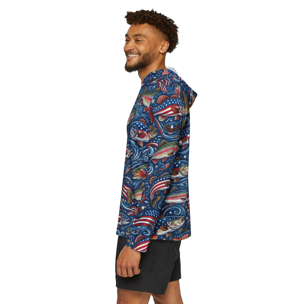 Patriot Angler Performance Hoodie – All-American Fishing Hooded Sun Shirt Printify
