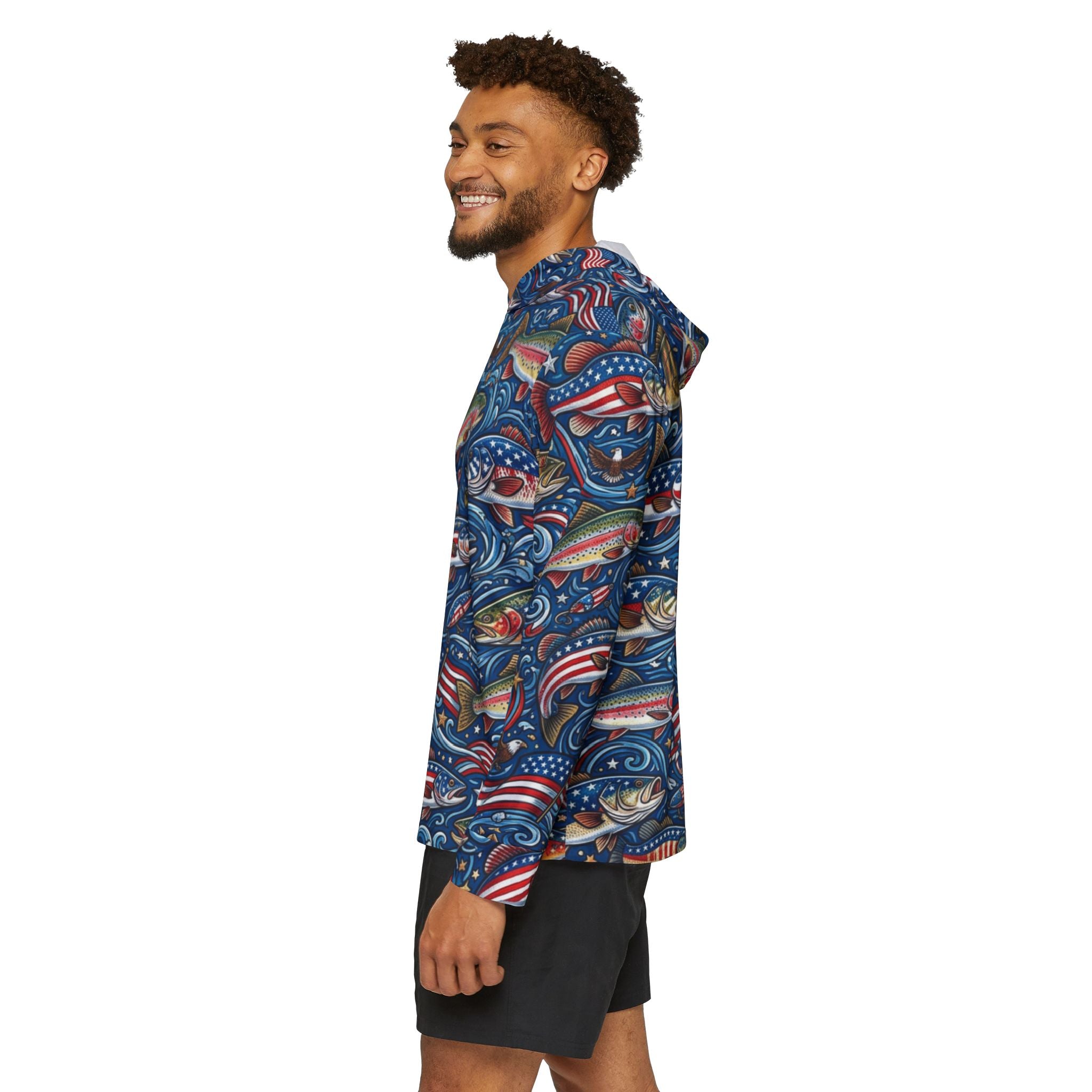 Patriot Angler Performance Hoodie – All-American Fishing Hooded Sun Shirt Printify