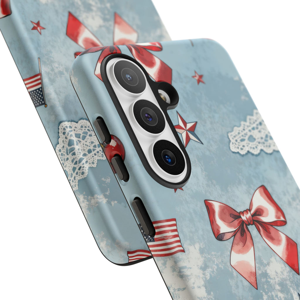 Americana Coquette Cherry Bow Phone Case Printify