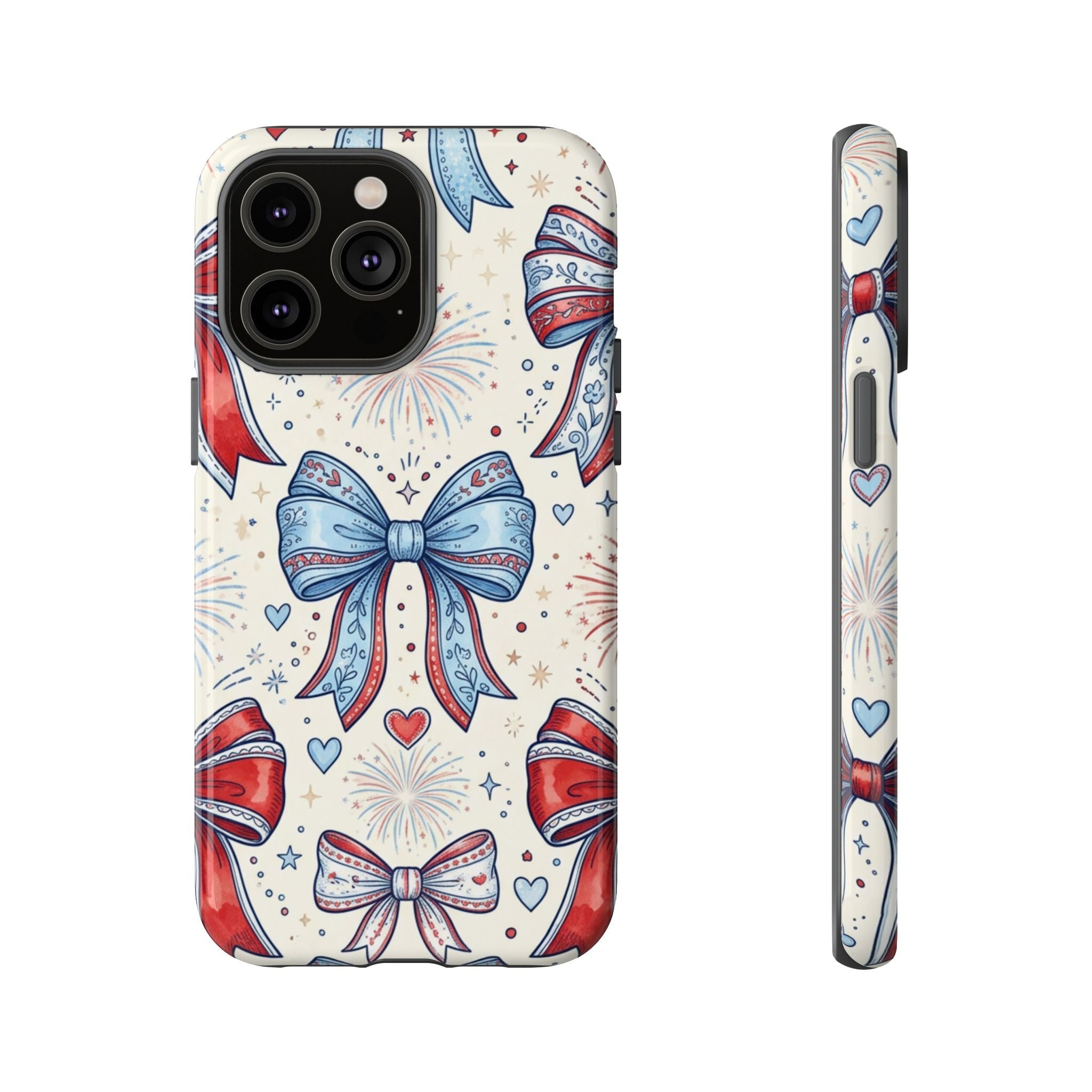 Patriotic Coquette Bows Phone Case – Americana Ribbon & Fireworks Design Printify