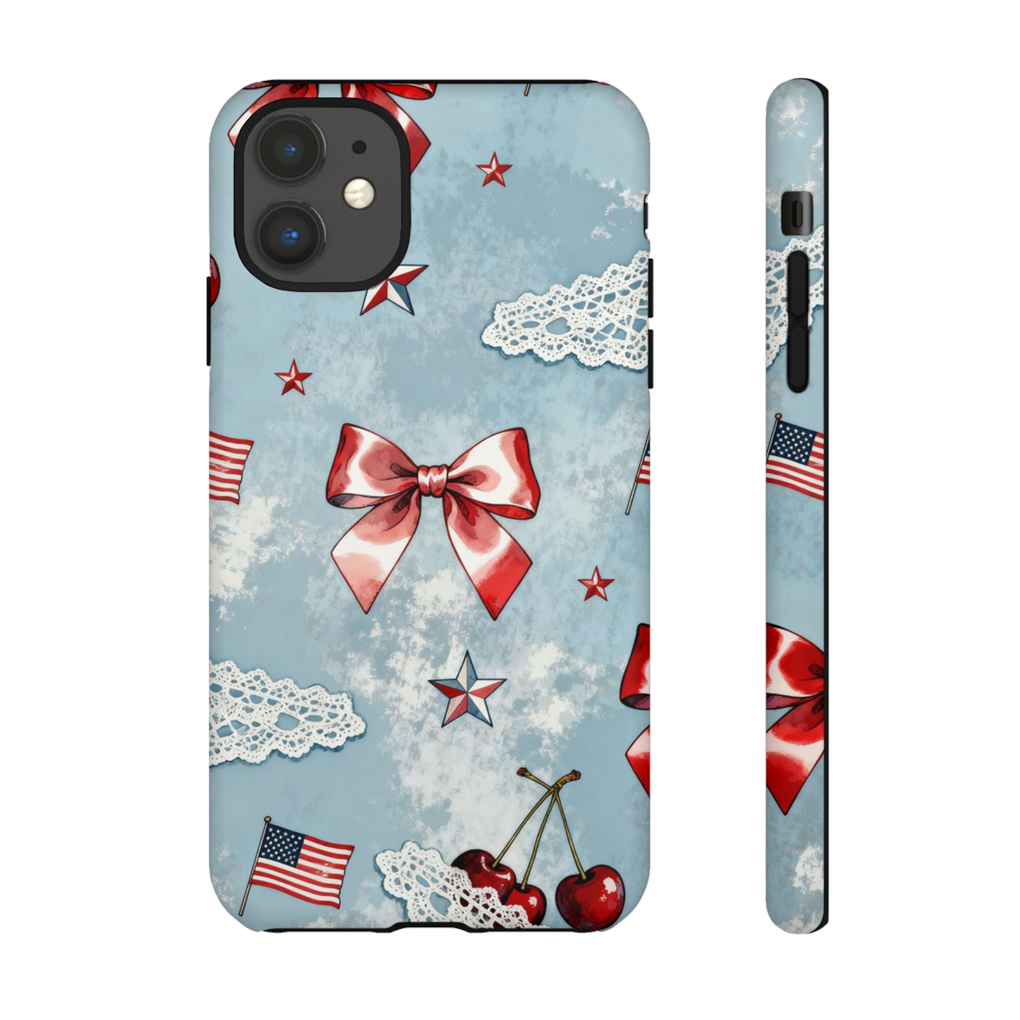 Americana Coquette Cherry Bow Phone Case Printify