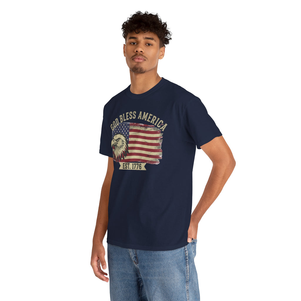God Bless America 1776 Patriotic T-Shirt – Vintage Eagle Flag USA Tee