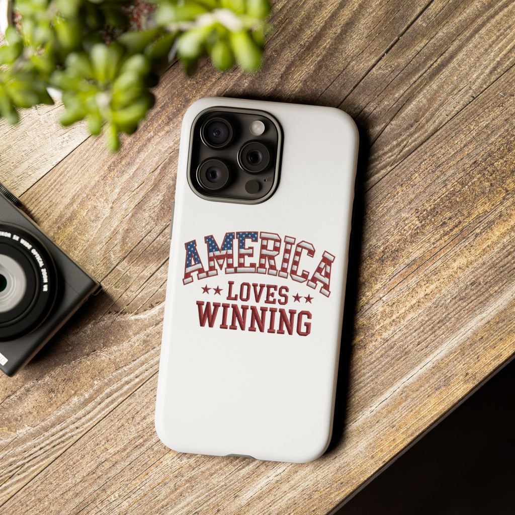 America Loves Winning Patriotic Phone Case – Tough Dual Layer iPhone & Samsung Galaxy S26 Case