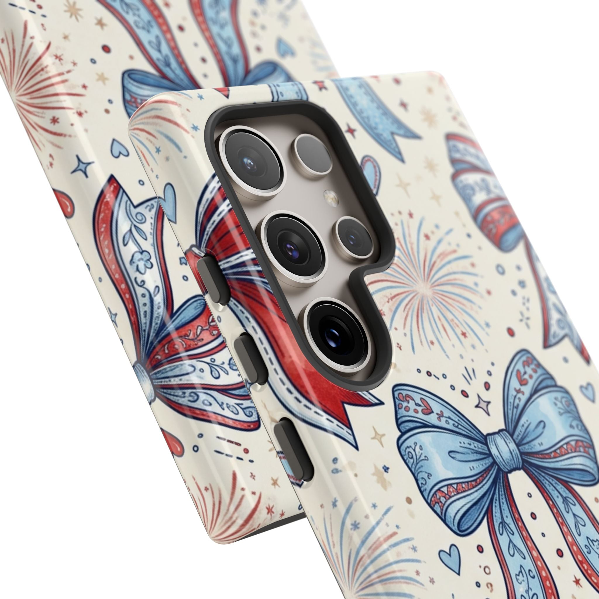Patriotic Coquette Bows Phone Case – Americana Ribbon & Fireworks Design Printify