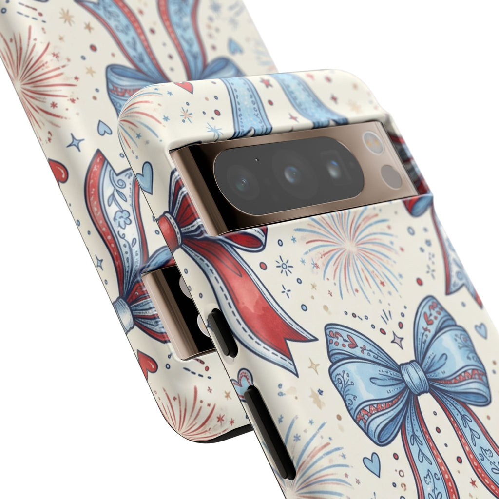 Patriotic Coquette Bows Phone Case – Americana Ribbon & Fireworks Design Printify