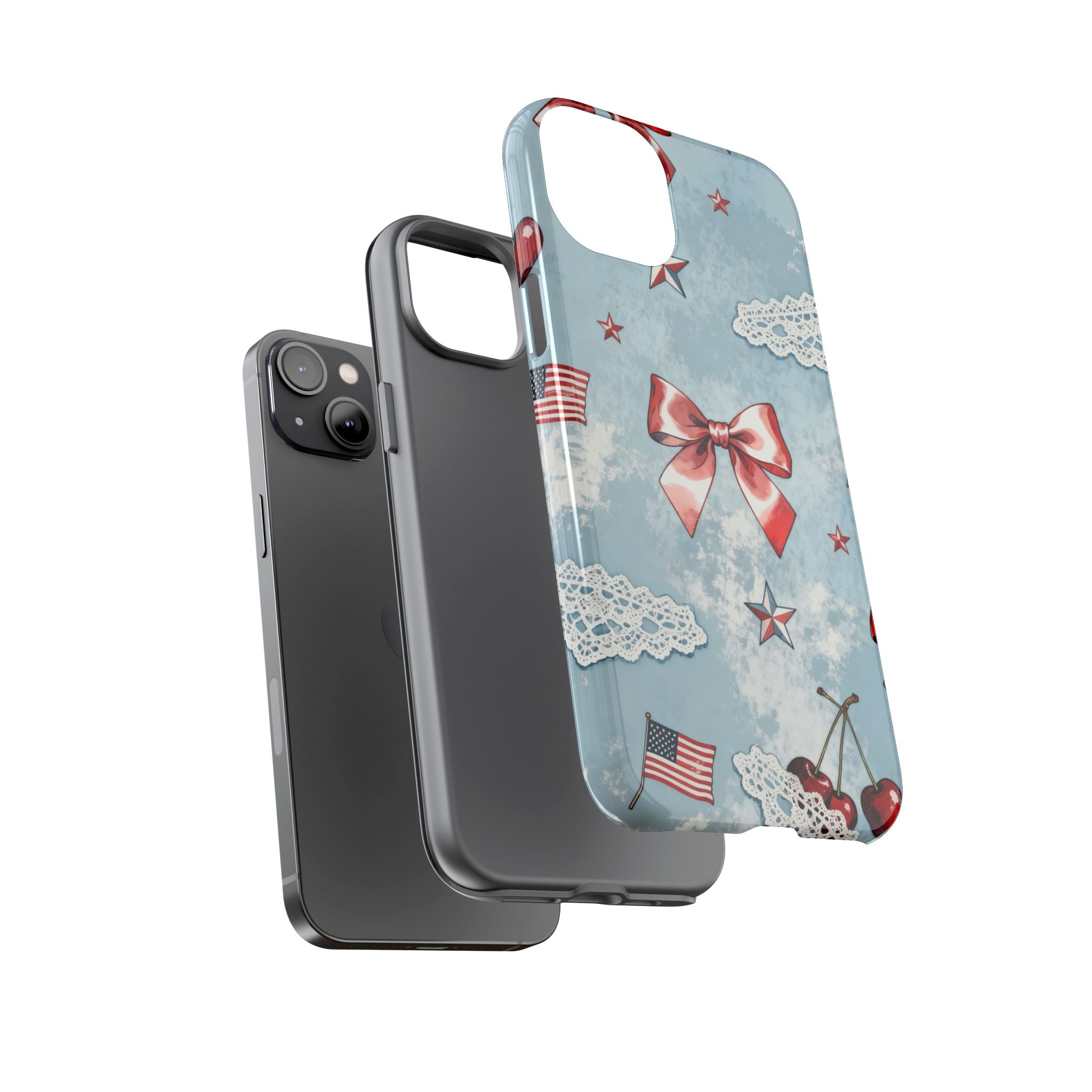 Americana Coquette Cherry Bow Phone Case Printify