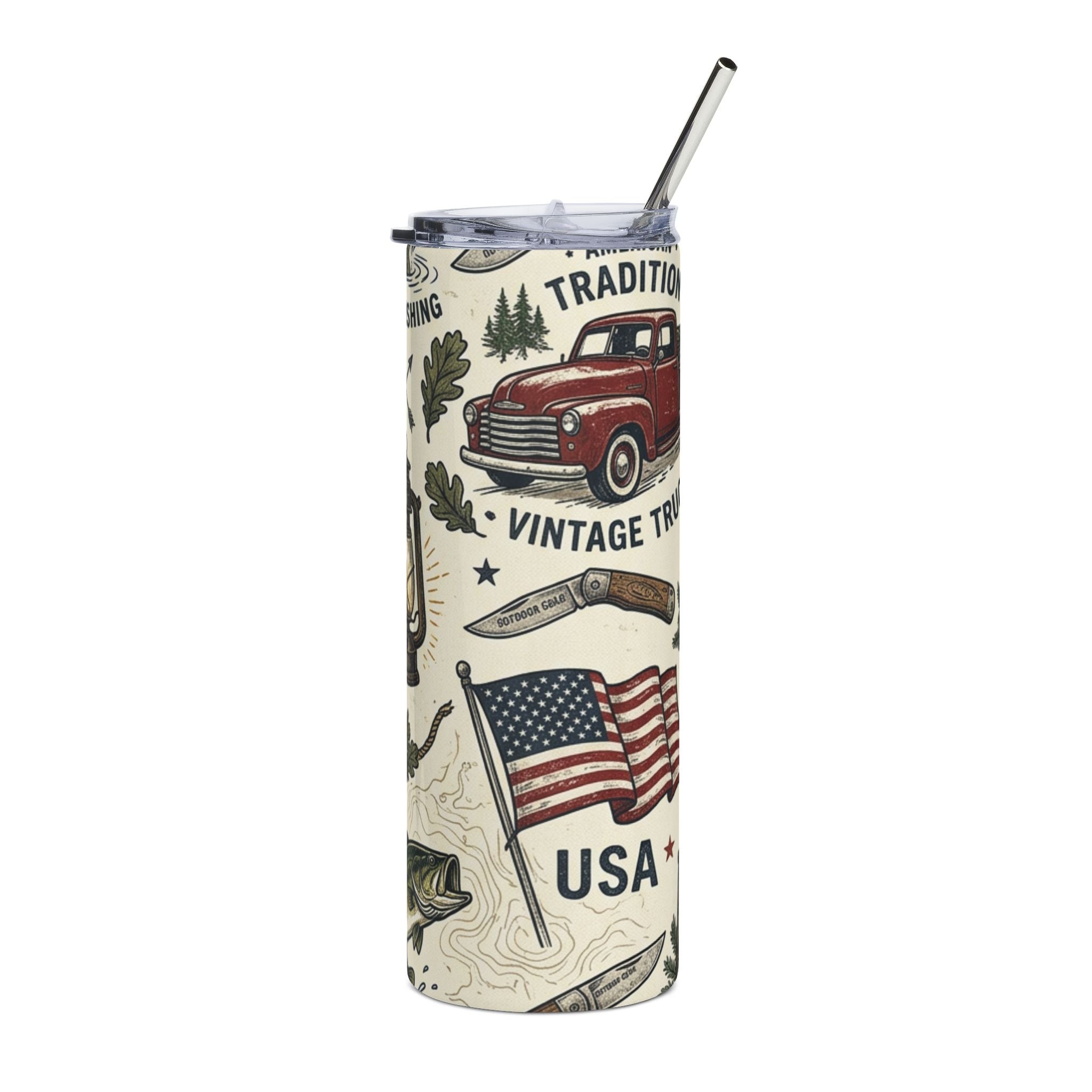 Bass Fishing 20oz Stainless Steel Tumbler — Insulated Fishing Travel Mug Printify