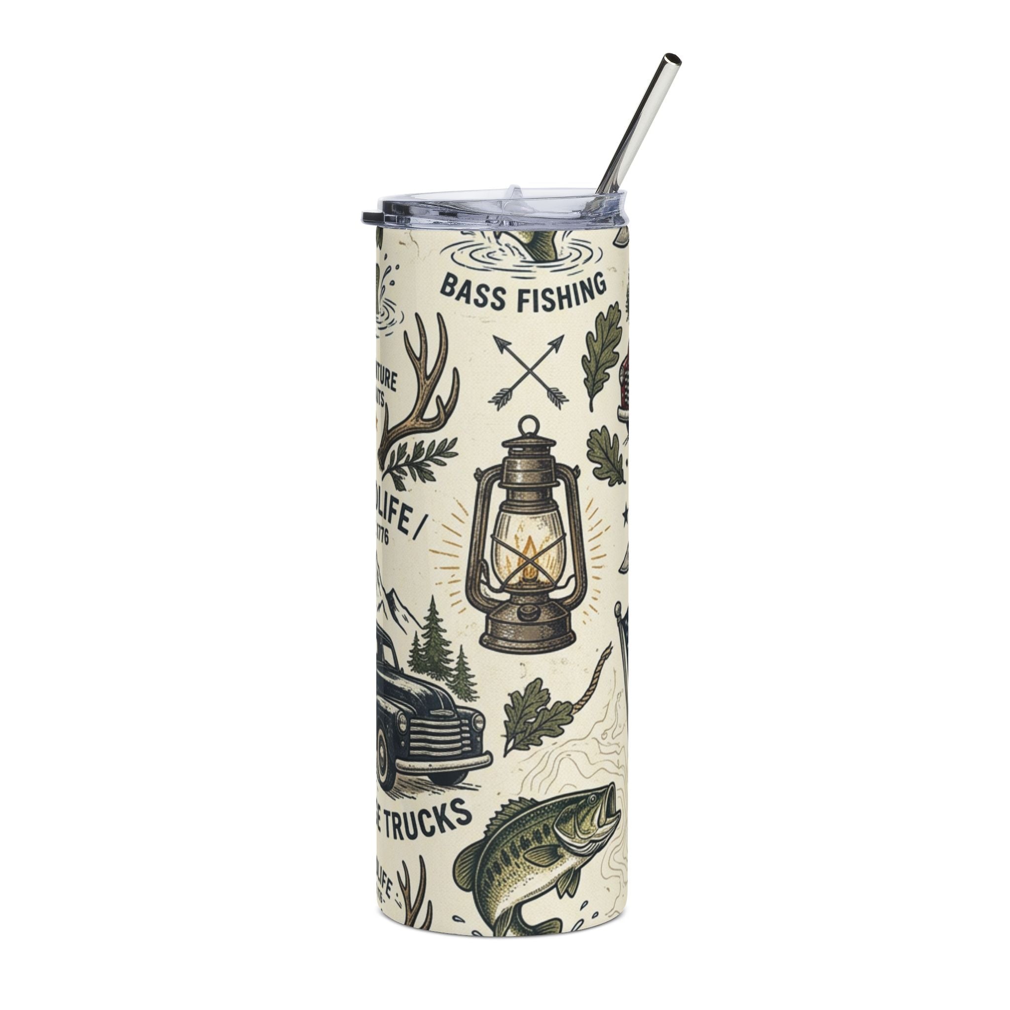 Bass Fishing 20oz Stainless Steel Tumbler — Insulated Fishing Travel Mug Printify