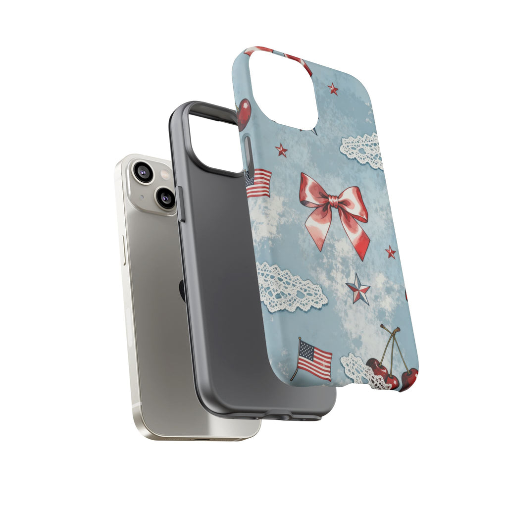 Americana Coquette Cherry Bow Phone Case Printify