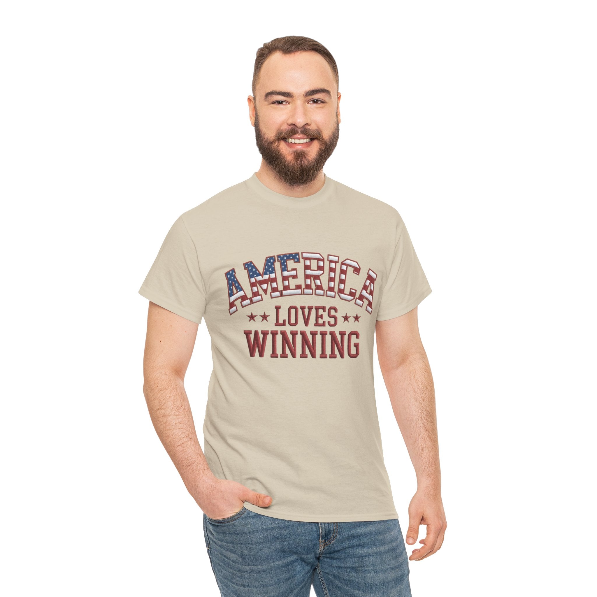 America Loves Winning! Patriotic Unisex Heavy Cotton T-Shirt – Gildan 5000 Classic Fit FIXED