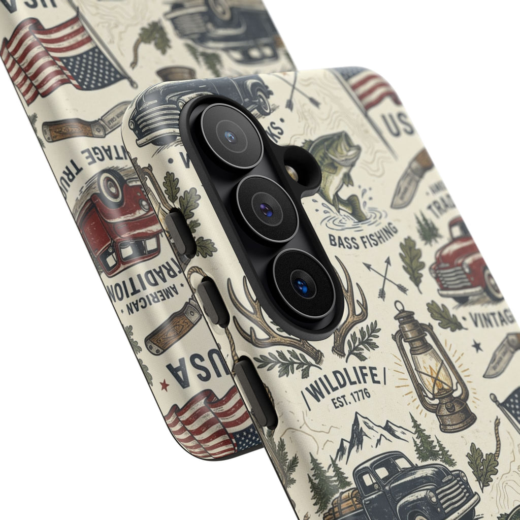 Patriotic Outdoors Phone Case – Bass Fishing & Vintage Americana Case Printify