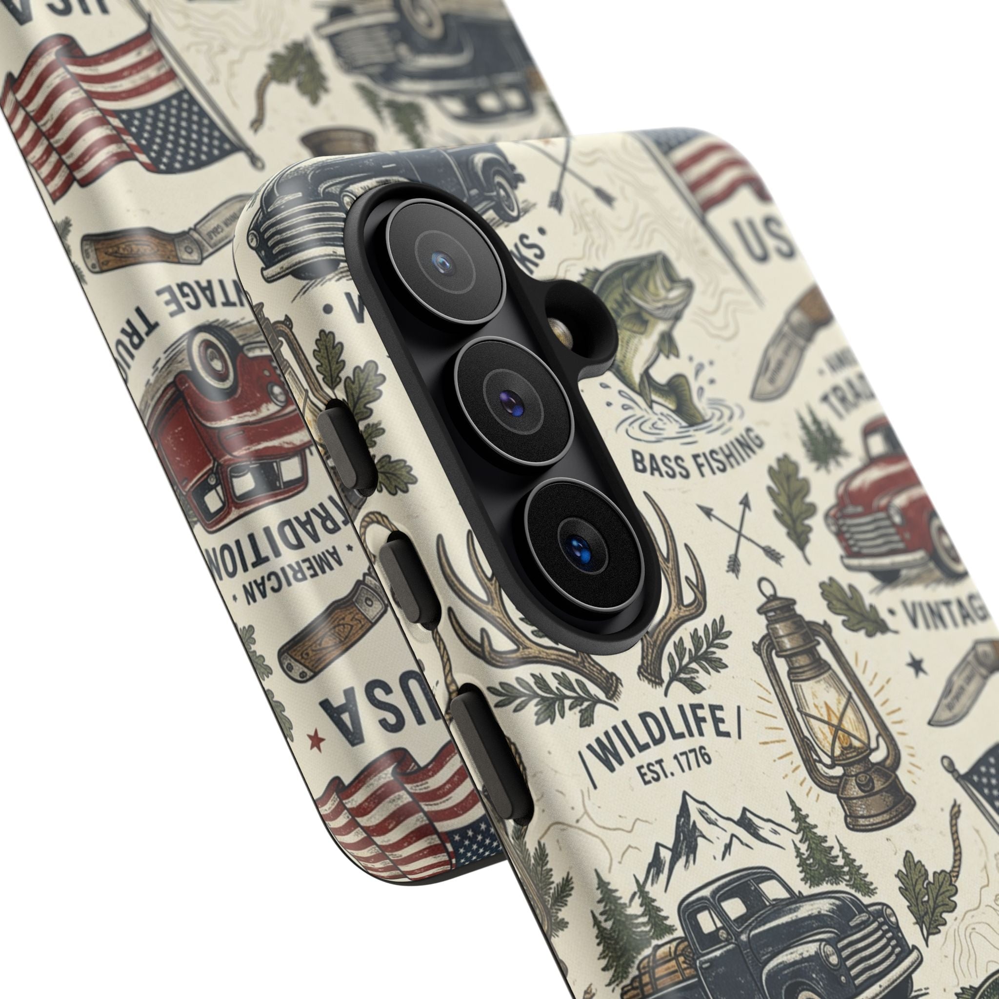 Patriotic Outdoors Phone Case – Bass Fishing & Vintage Americana Case Printify