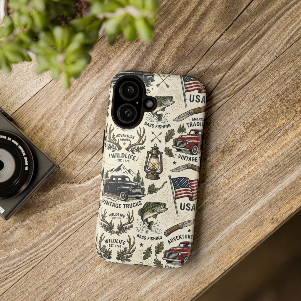Patriotic Outdoors Phone Case – Bass Fishing & Vintage Americana Case Printify
