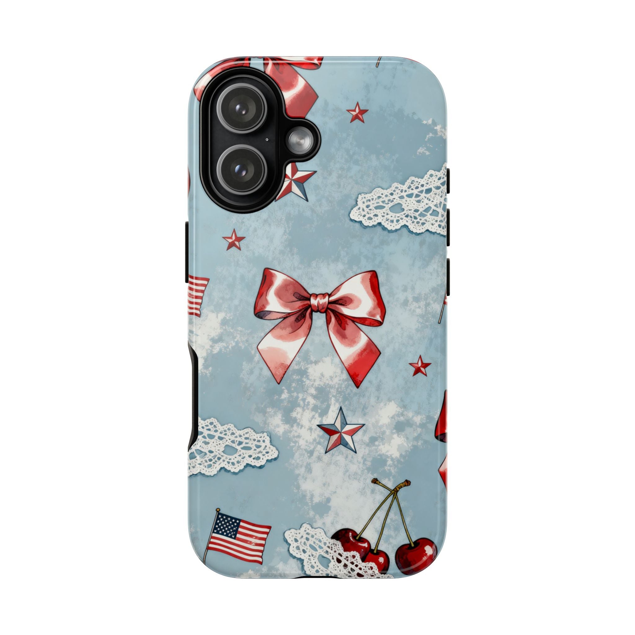 Americana Coquette Cherry Bow Phone Case Printify
