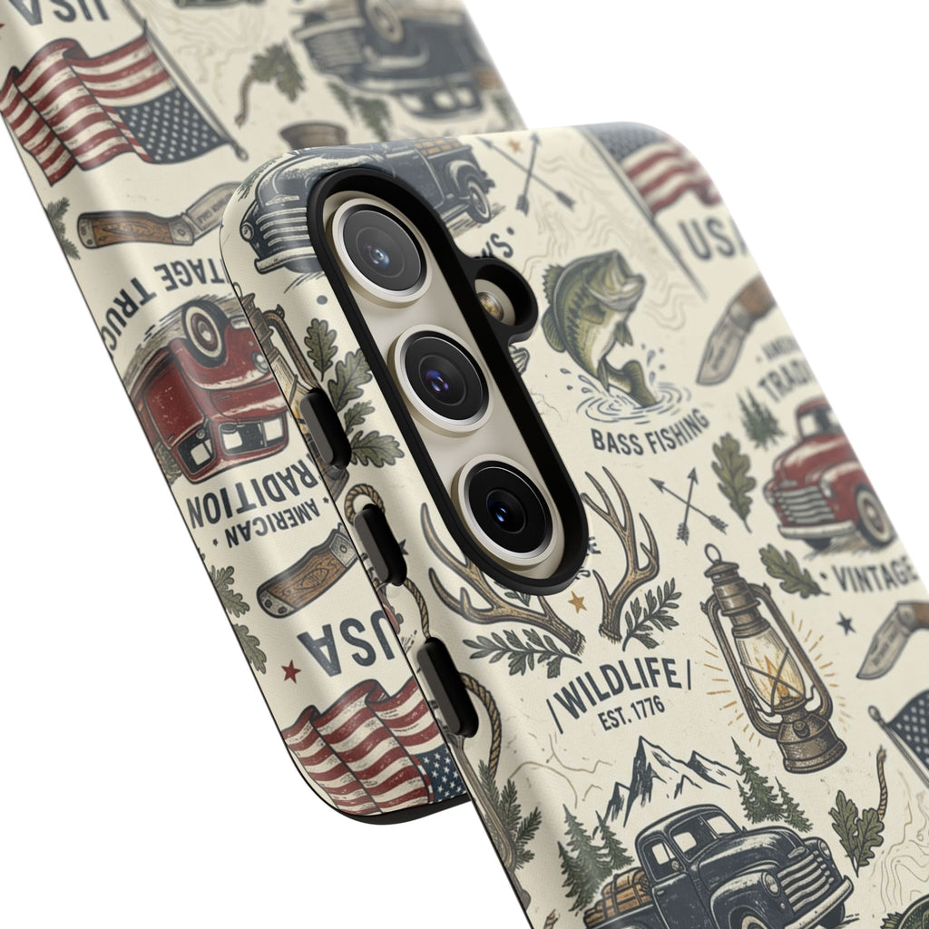 Patriotic Outdoors Phone Case – Bass Fishing & Vintage Americana Case Printify