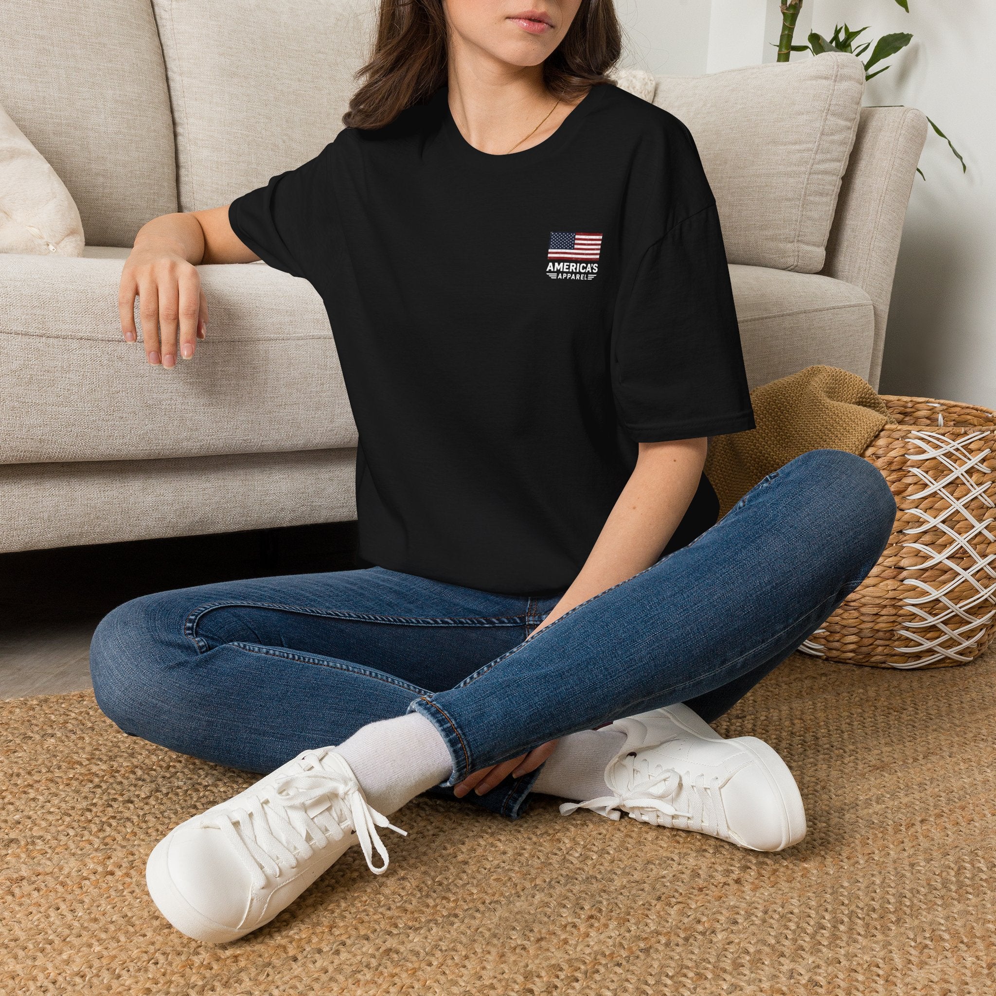 American Flag Pocket T-Shirt — "America's" Small Logo Patriotic Tee Printify