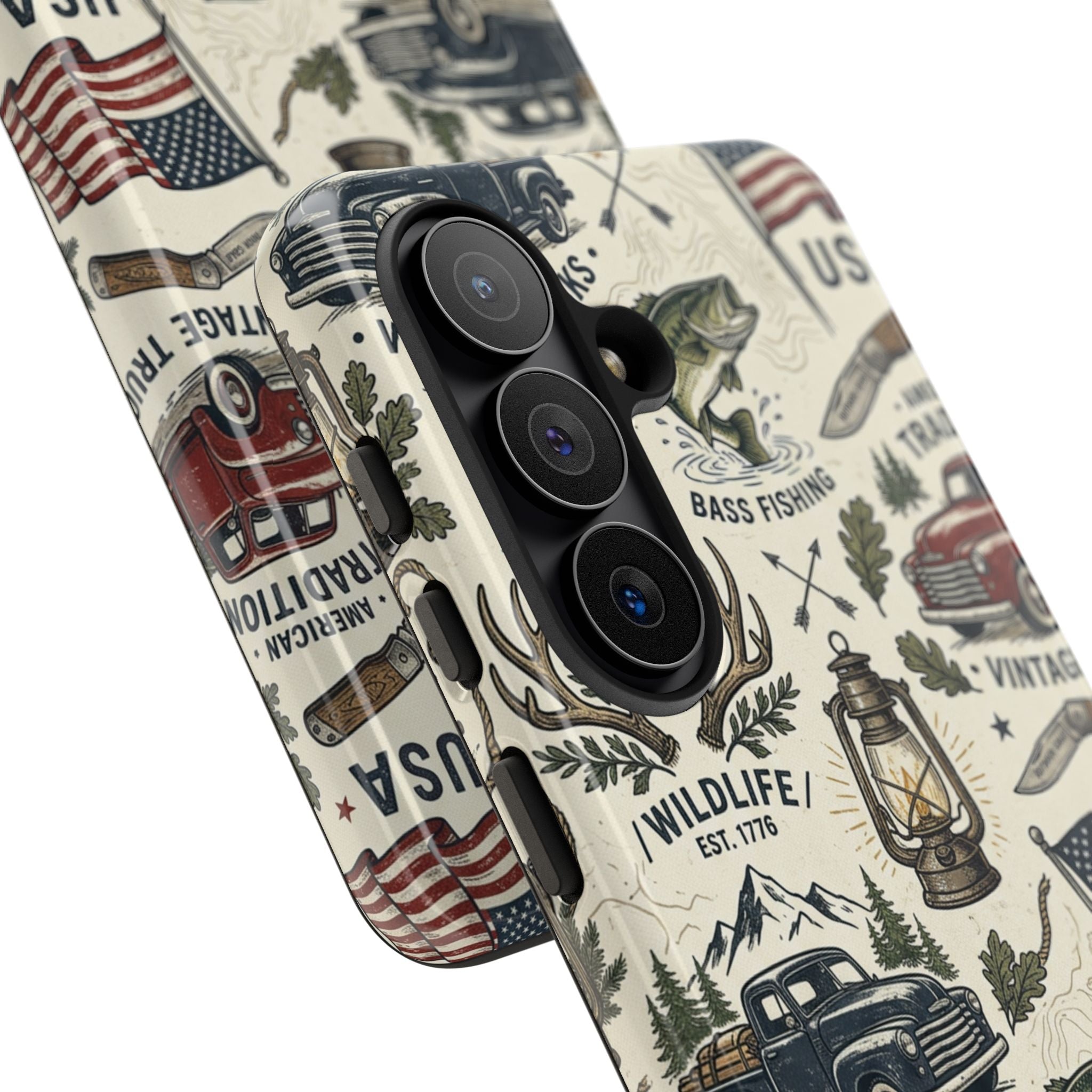 Patriotic Outdoors Phone Case – Bass Fishing & Vintage Americana Case Printify