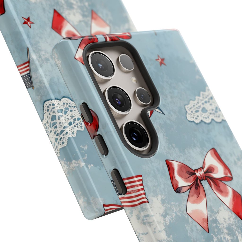 Americana Coquette Cherry Bow Phone Case Printify