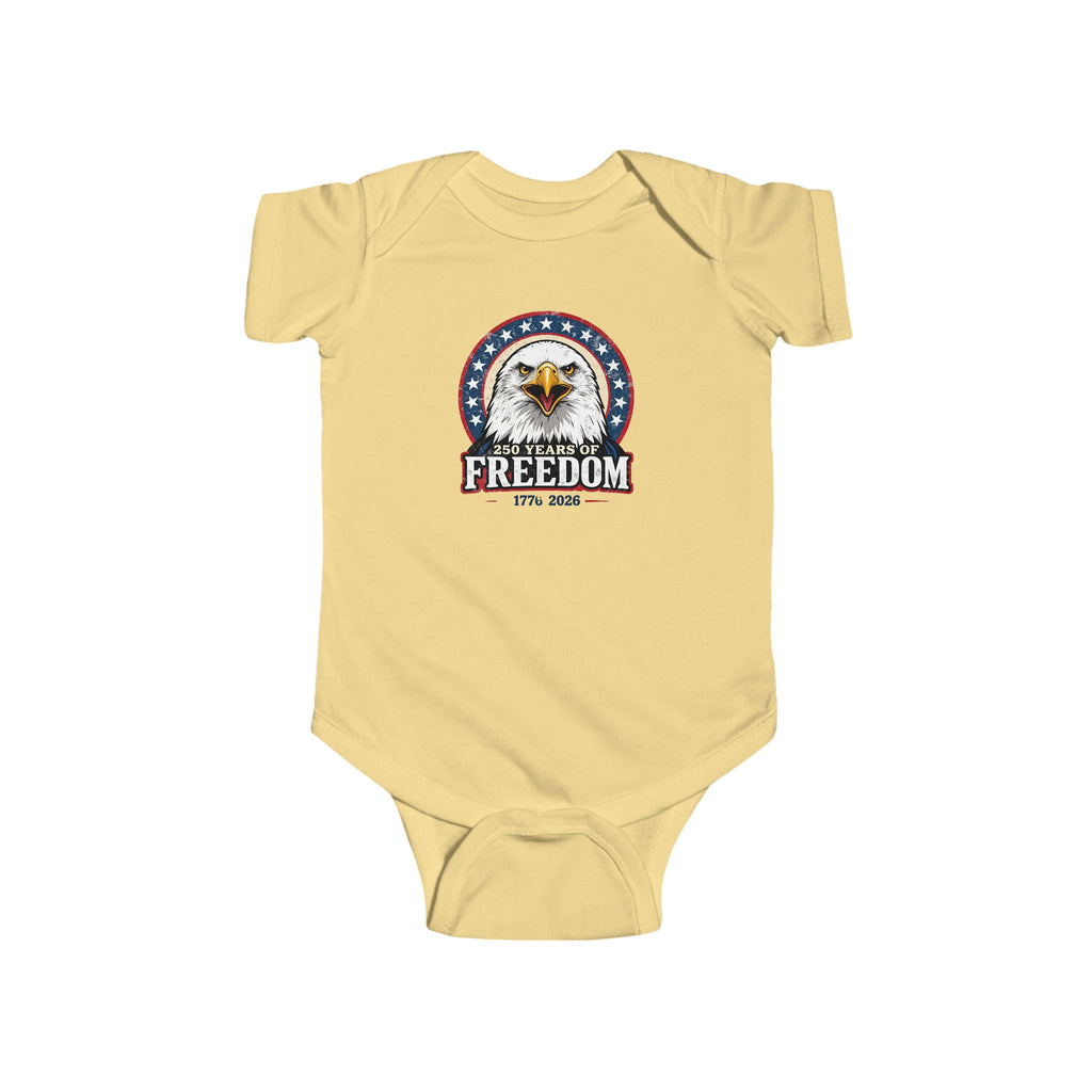 Patriotic Freedom Eagle Infant Bodysuit — "Freedom" Bald Eagle Baby Tee Printify