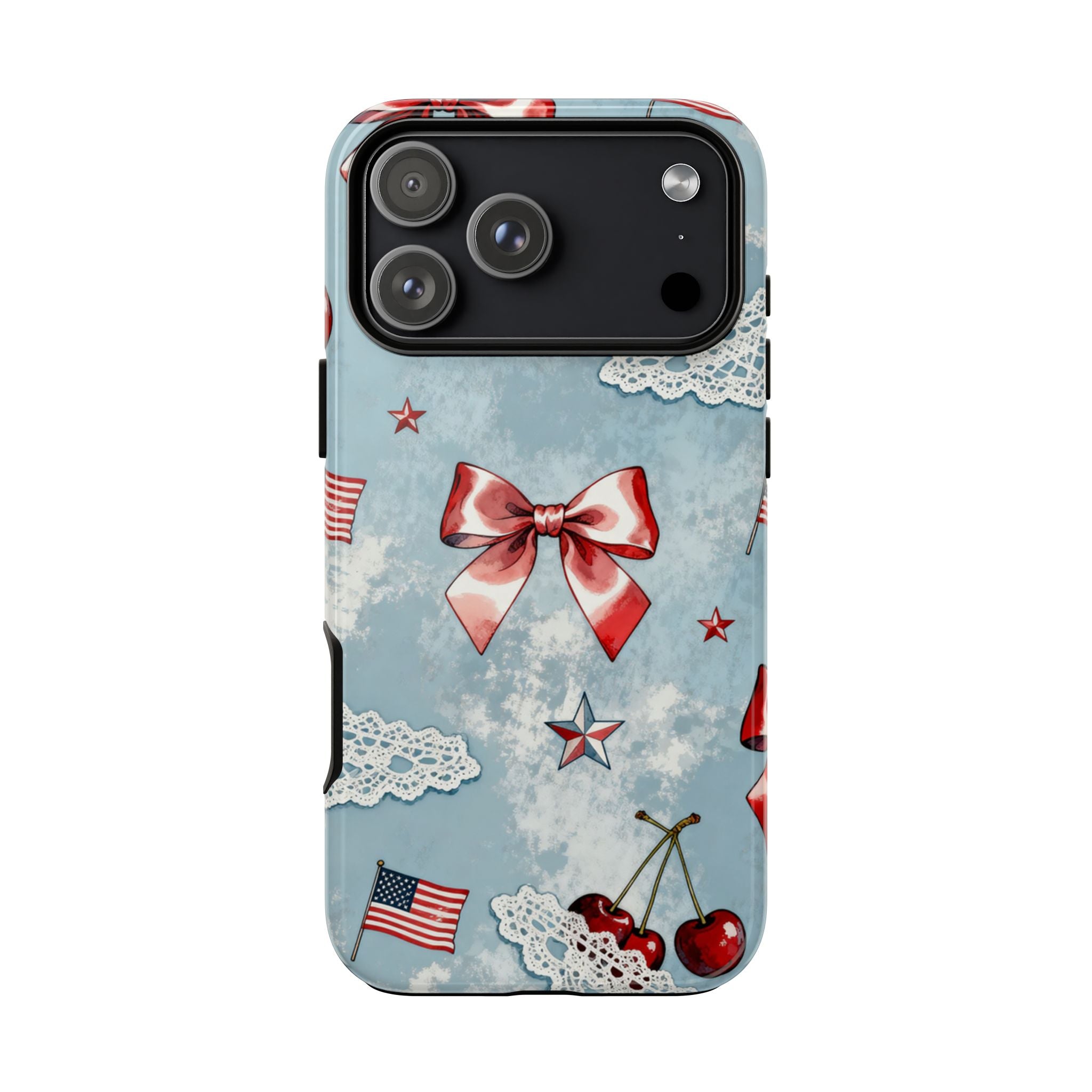 Americana Coquette Cherry Bow Phone Case Printify