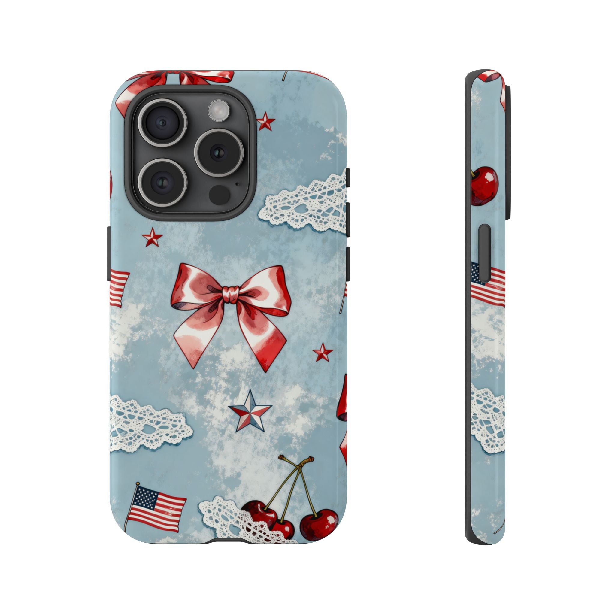 Americana Coquette Cherry Bow Phone Case Printify