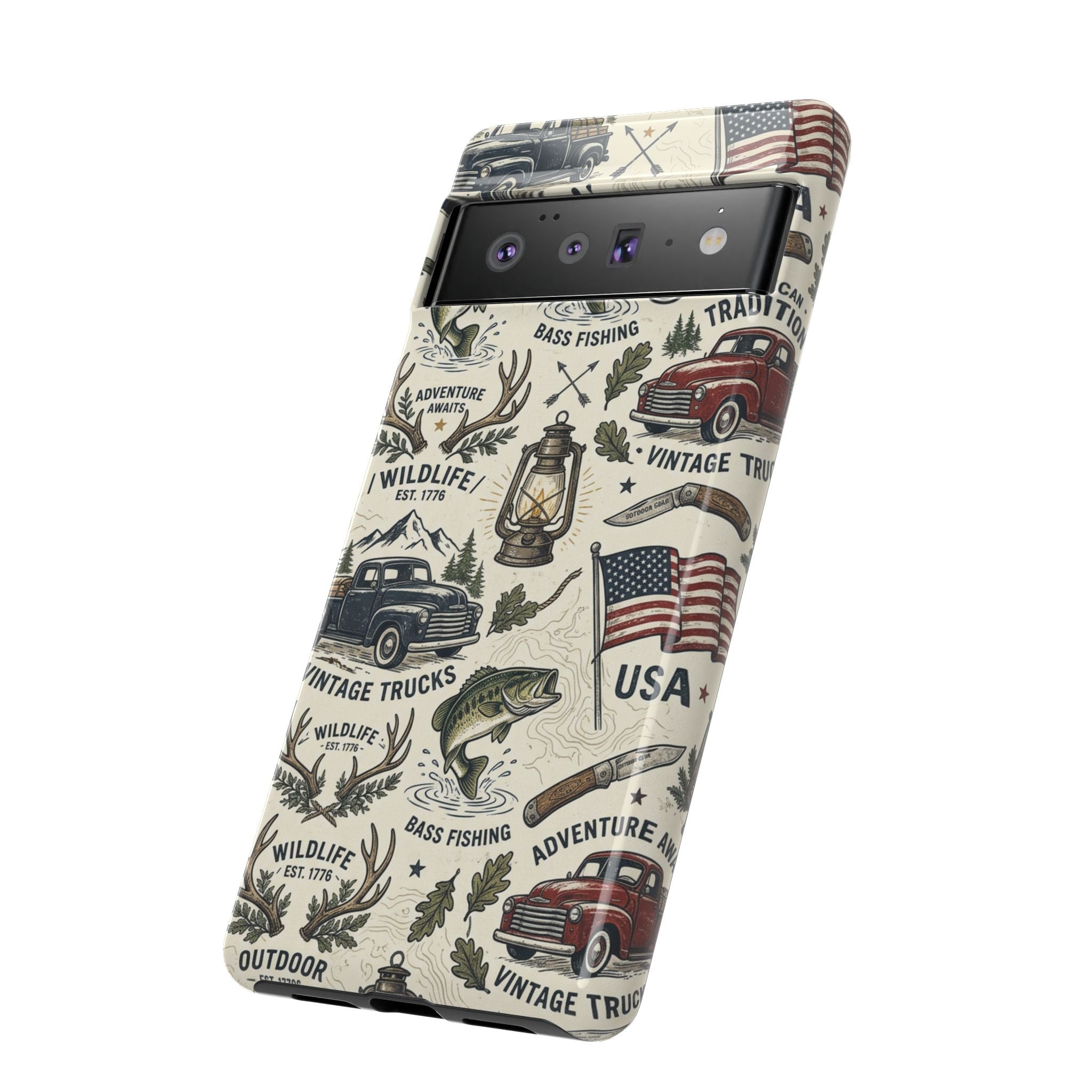 Patriotic Outdoors Phone Case – Bass Fishing & Vintage Americana Case Printify