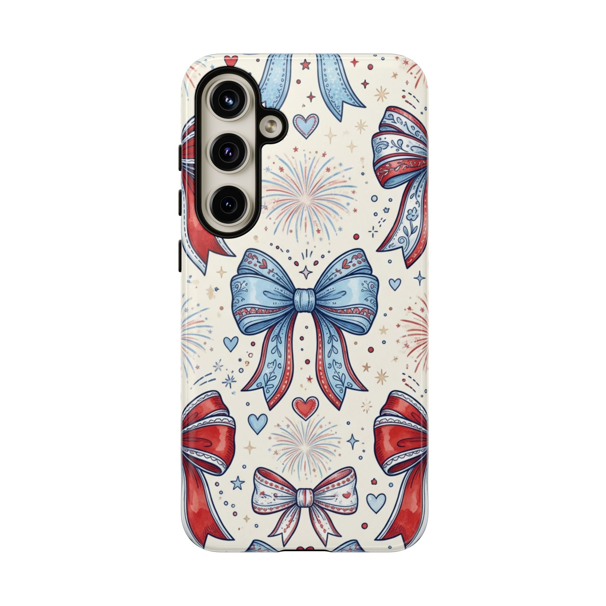 Patriotic Coquette Bows Phone Case – Americana Ribbon & Fireworks Design Printify