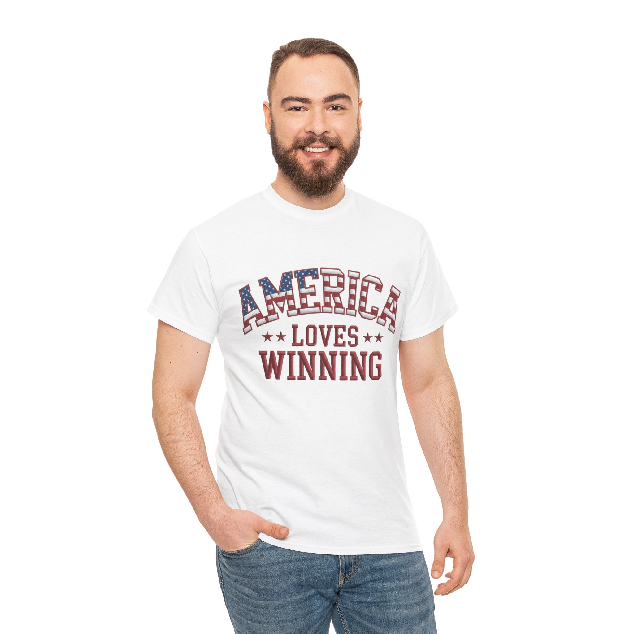 America Loves Winning! Patriotic Unisex Heavy Cotton T-Shirt Printify