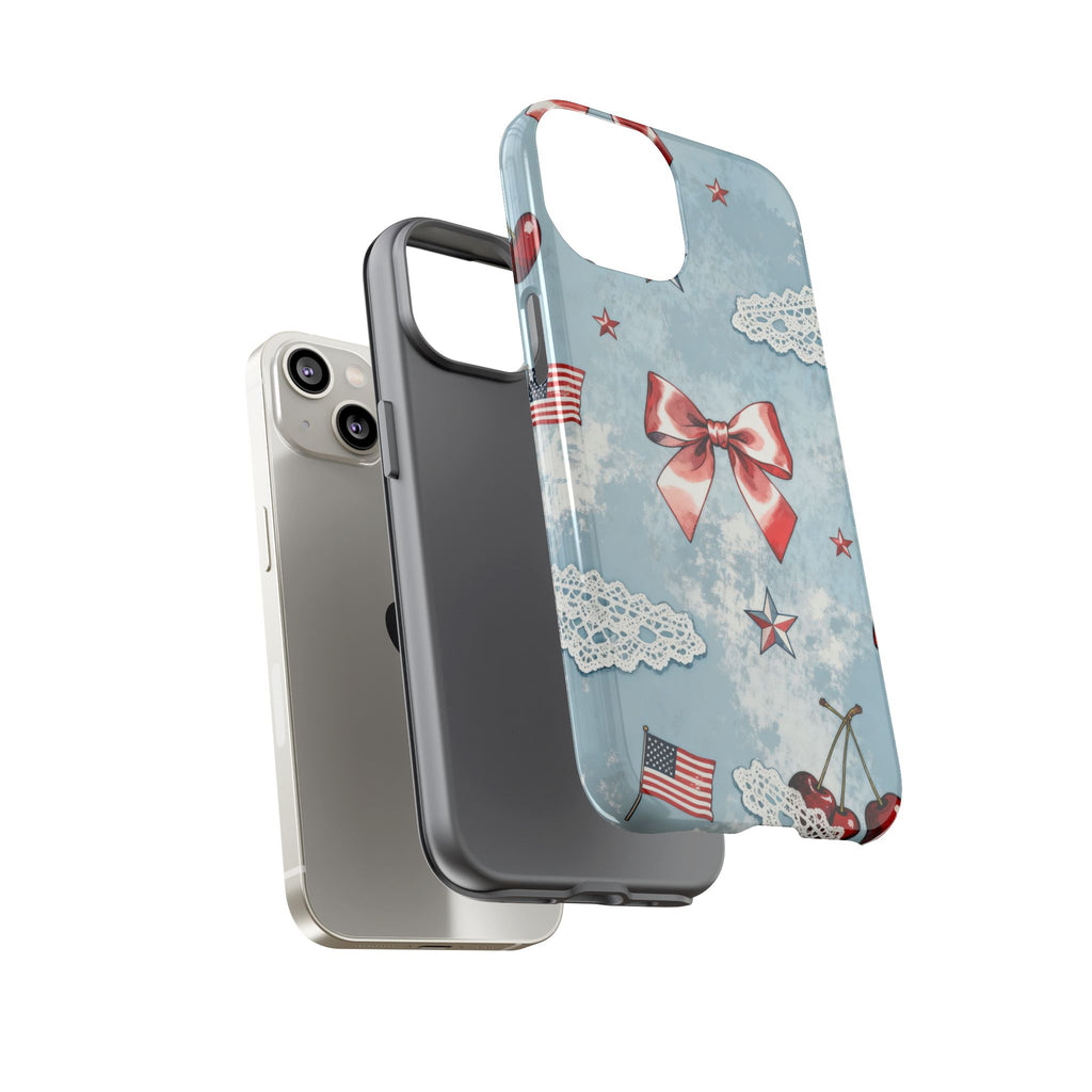 Americana Coquette Cherry Bow Phone Case Printify