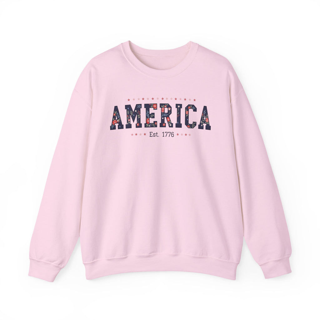 America Wildflower Crewneck Sweatshirt – Vintage Patriotic Floral Pullover Printify