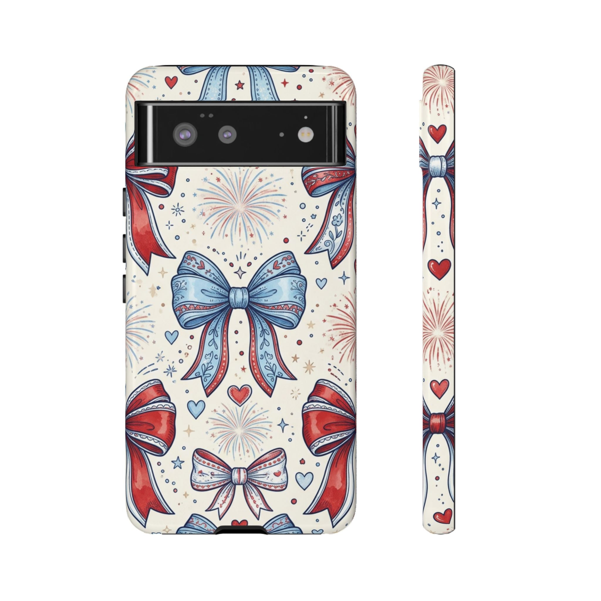 Patriotic Coquette Bows Phone Case – Americana Ribbon & Fireworks Design Printify