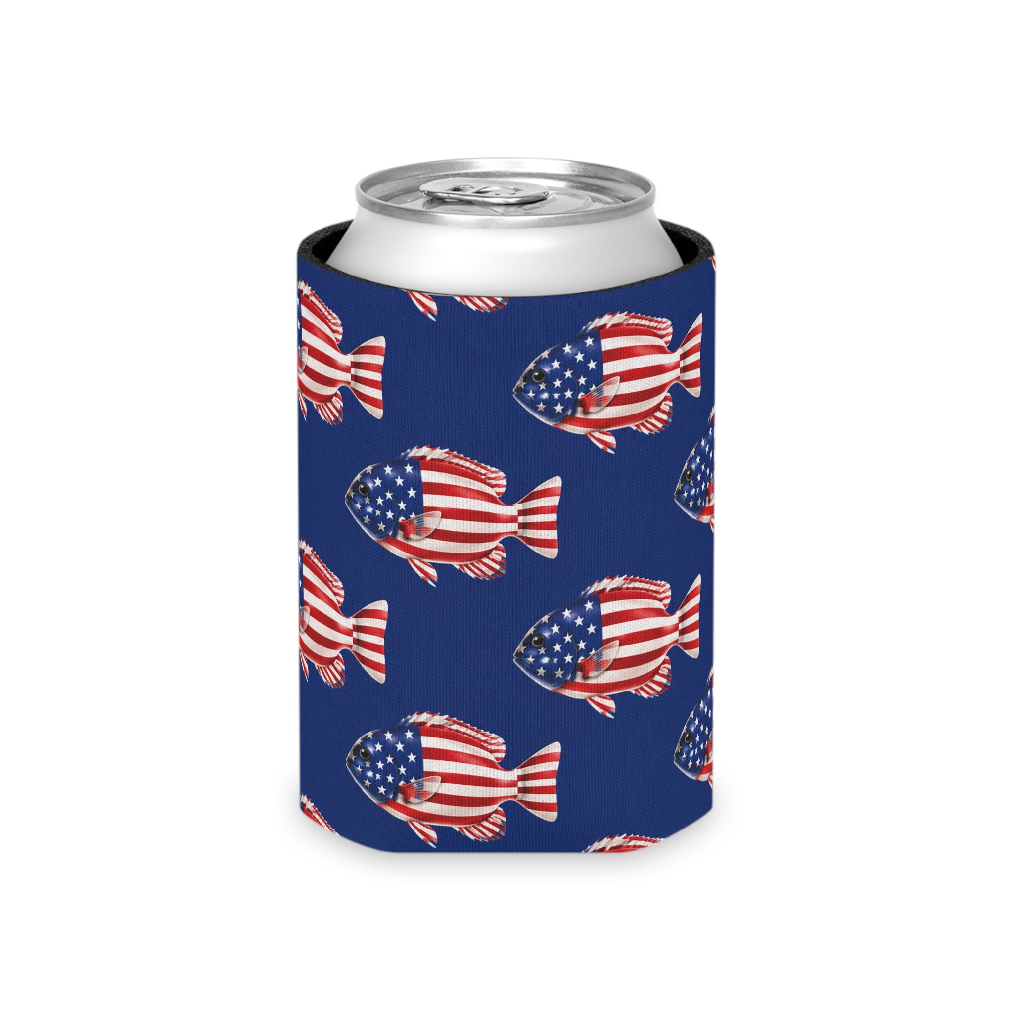 American Flag Fish Can Cooler — Patriotic Beverage Koozie Printify