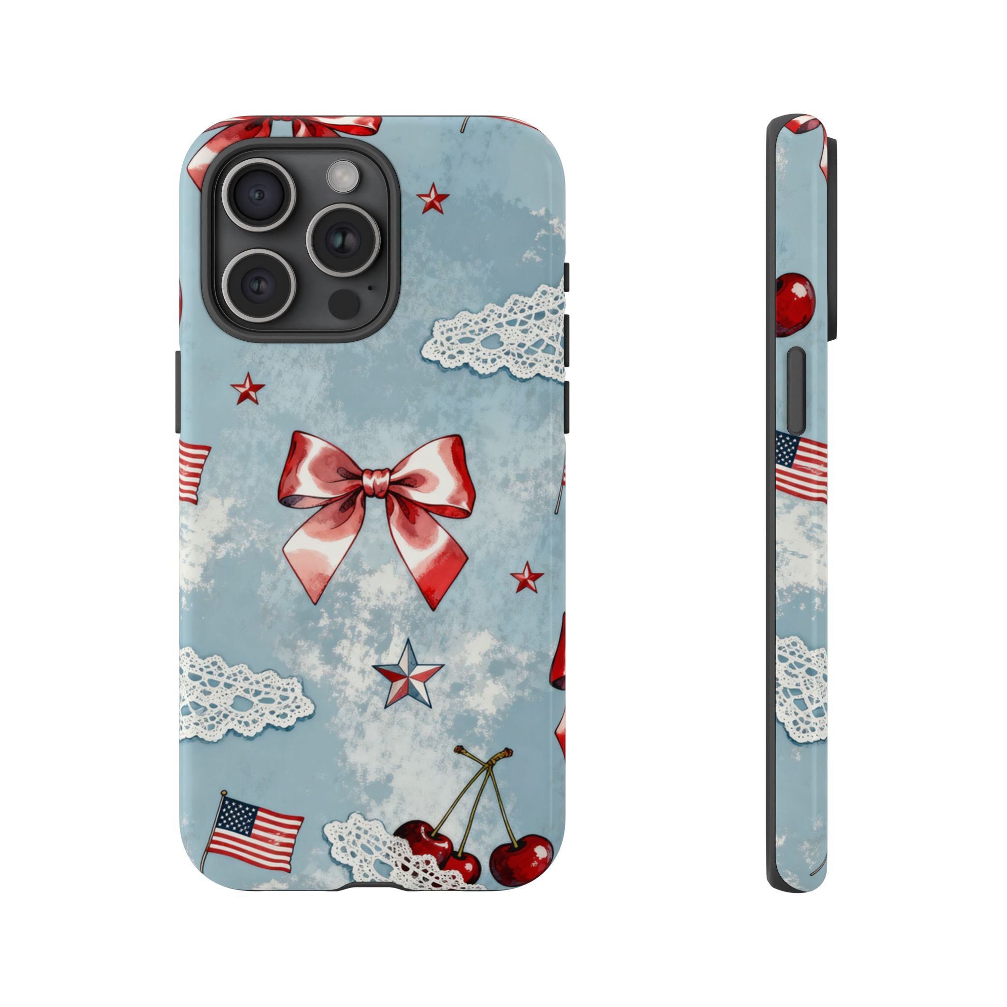Americana Coquette Cherry Bow Phone Case Printify