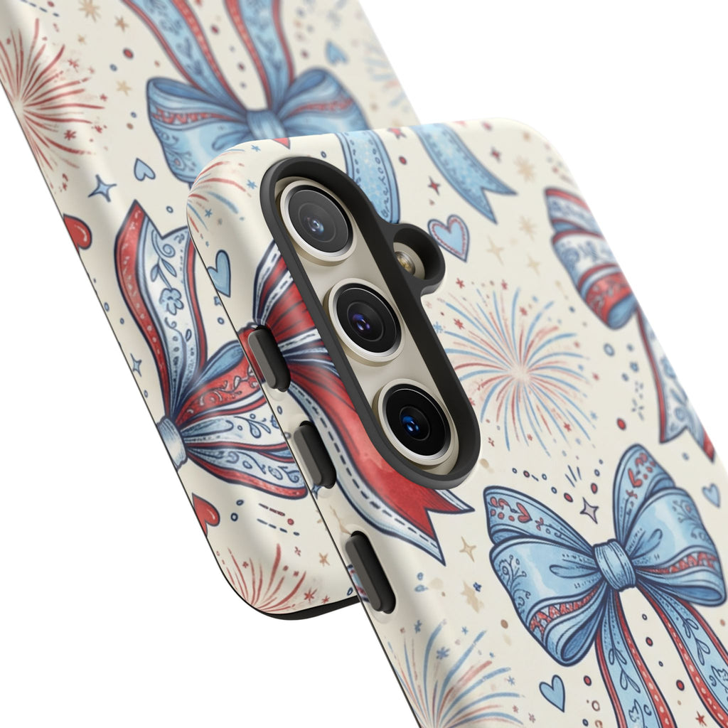 Patriotic Coquette Bows Phone Case – Americana Ribbon & Fireworks Design Printify