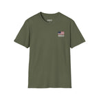 American Flag Pocket T-Shirt — "America's" Small Logo Patriotic Tee Printify