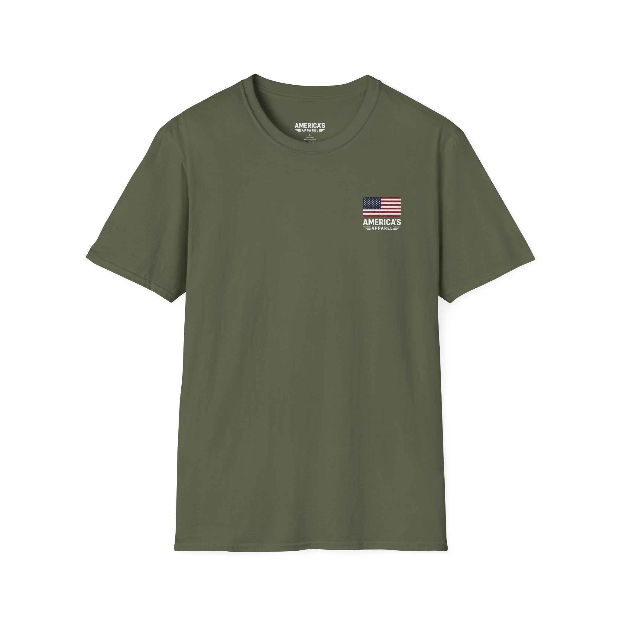 American Flag Pocket T-Shirt — "America's" Small Logo Patriotic Tee Printify