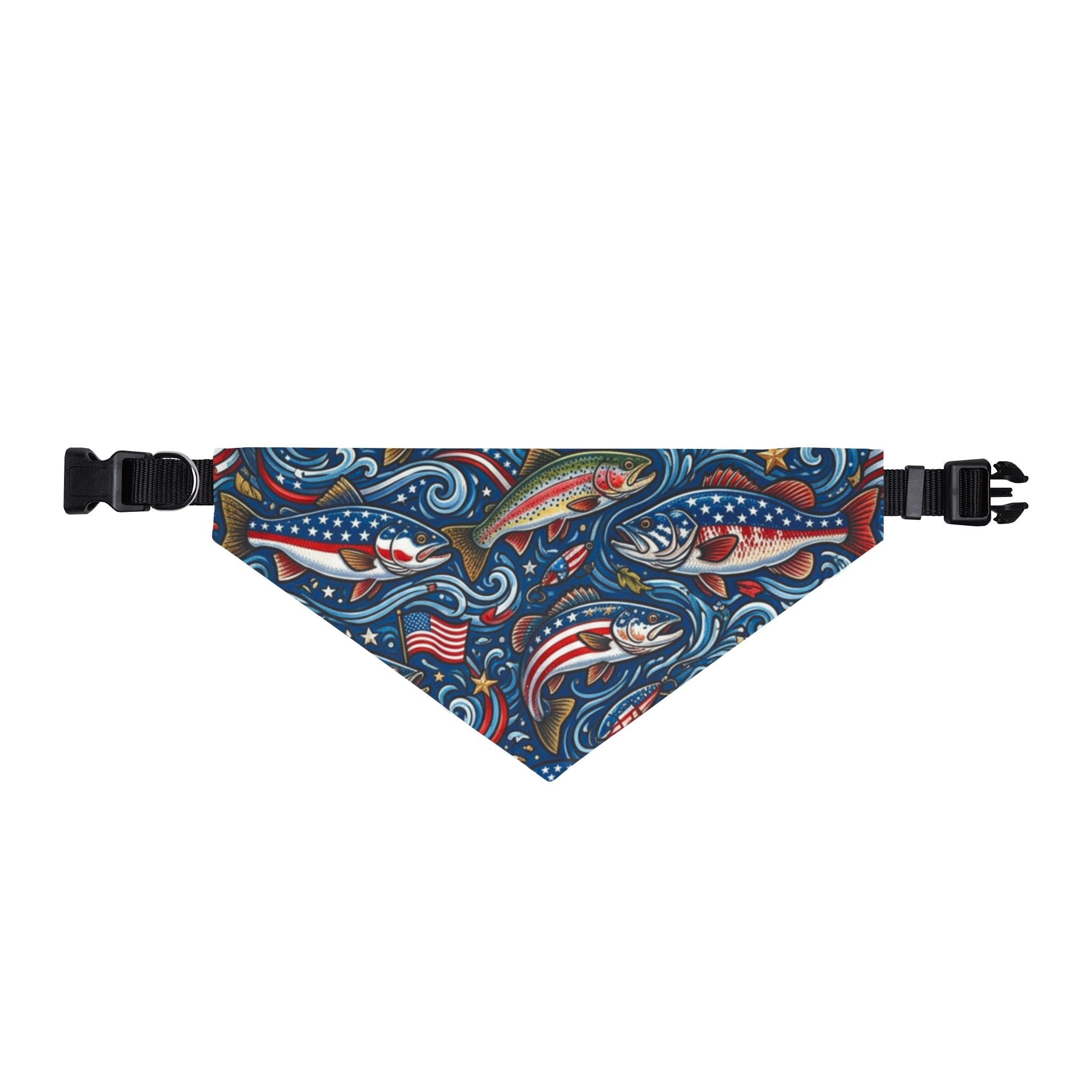 Patriotic Fishing Dog Bandana – Americana Fish & Flag Pet Bandana Printify