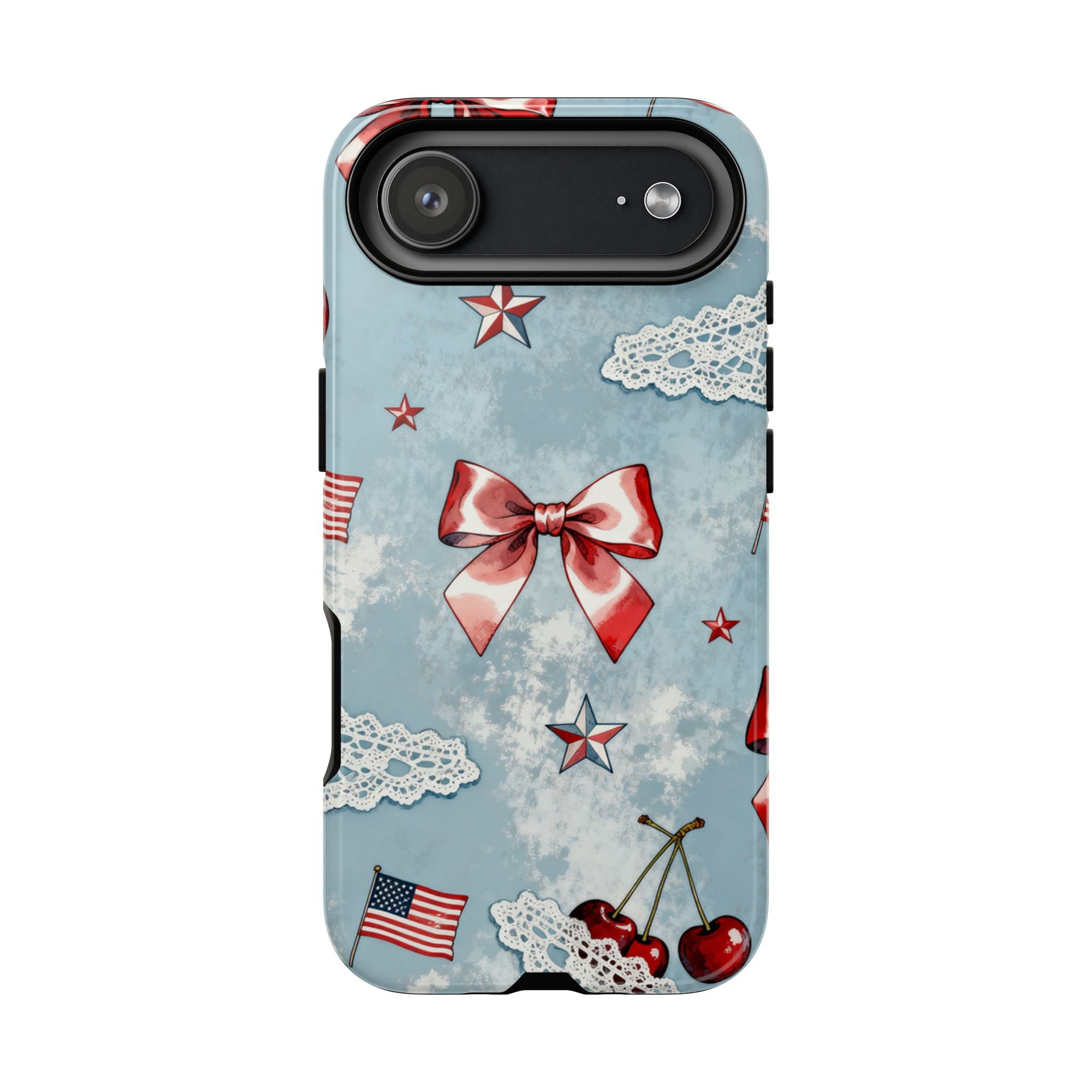 Americana Coquette Cherry Bow Phone Case Printify