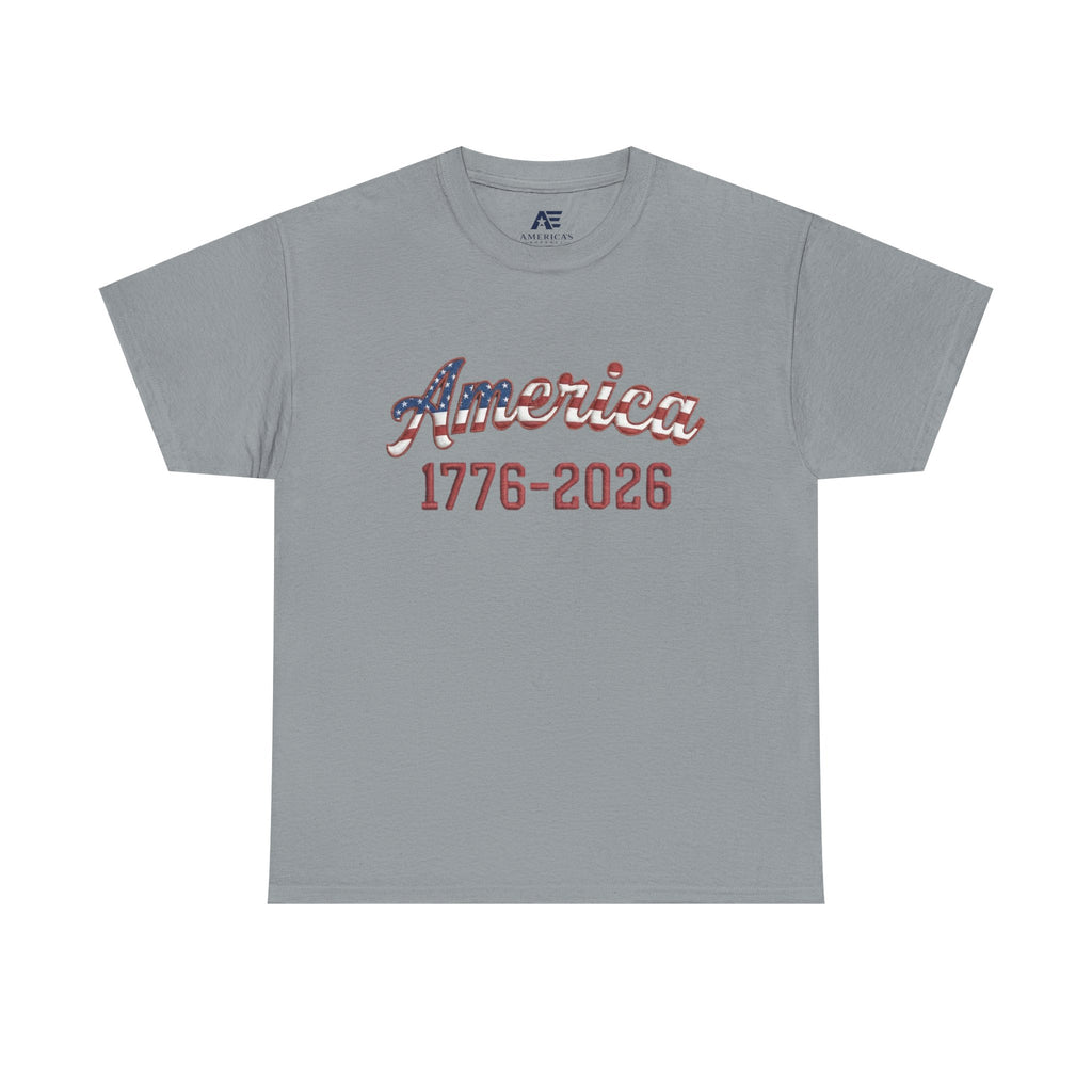 "America 1776–2026" Patriotic Unisex Cotton T-Shirt – Gildan 5000 Heavy Tee FIXED