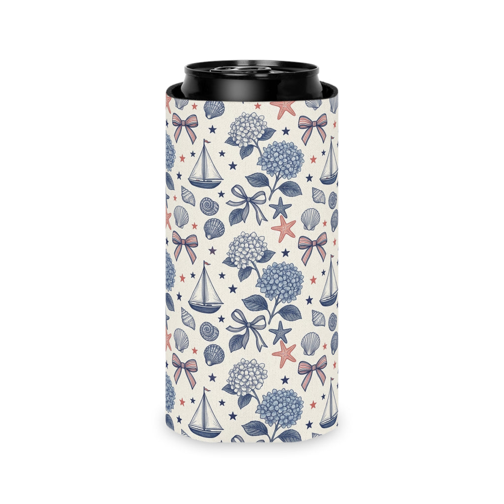 Coastal Americana Hydrangea Can Cooler Printify