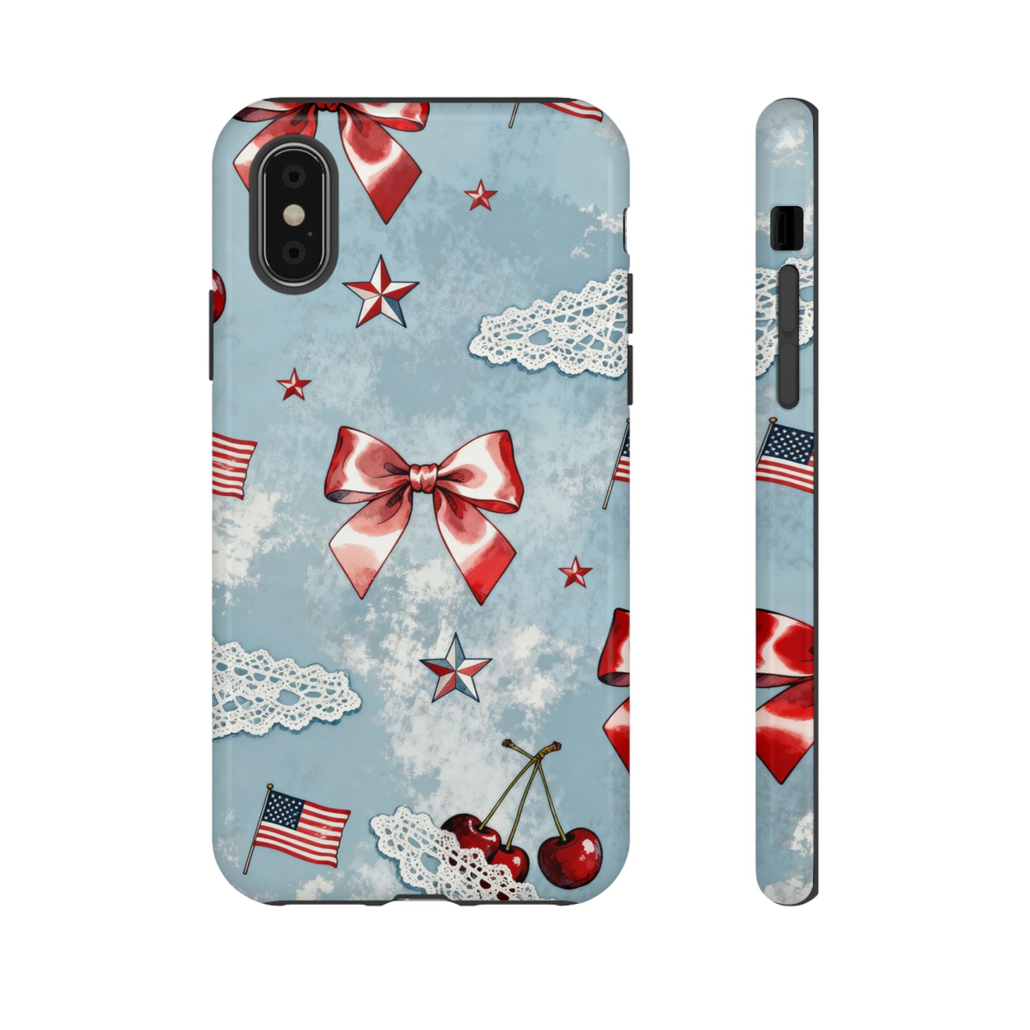 Americana Coquette Cherry Bow Phone Case Printify