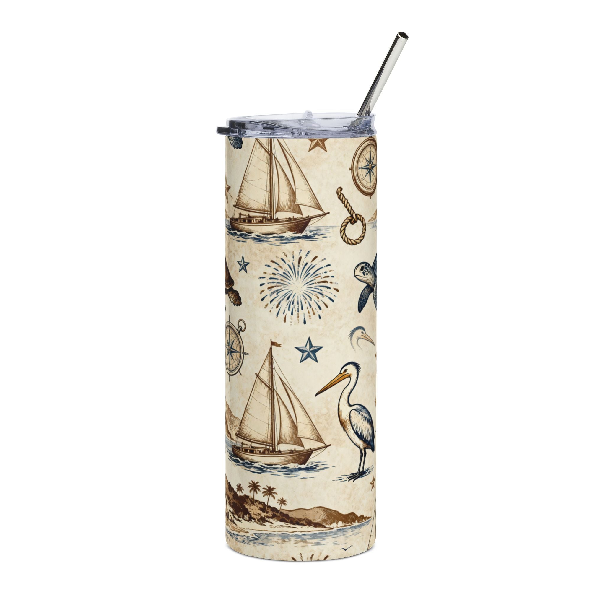 20oz Stainless Steel Tumbler — Nautical Turtles, Sailboats & Lighthouses Printify