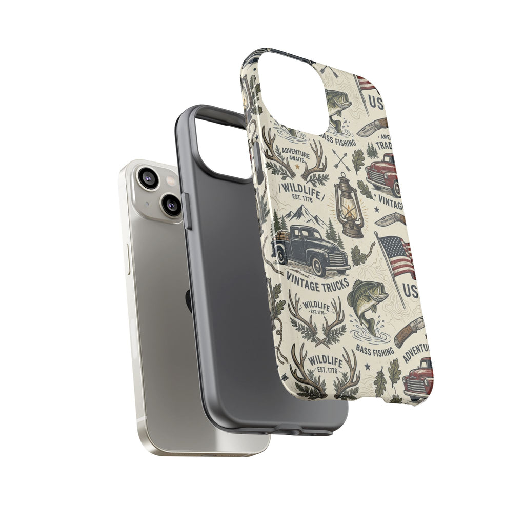 Patriotic Outdoors Phone Case – Bass Fishing & Vintage Americana Case Printify