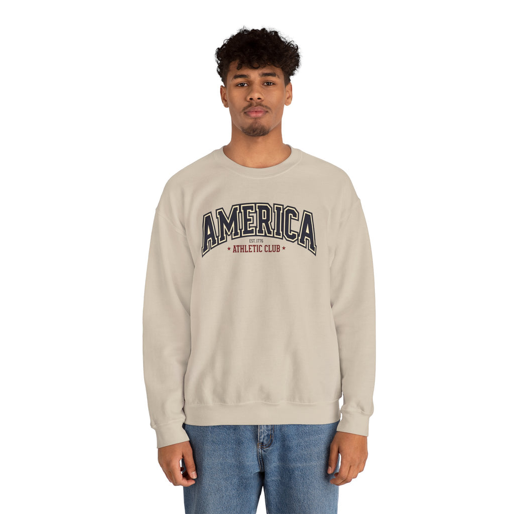 America Athletic Club Crewneck Sweatshirt – Vintage Collegiate Americana Pullover Printify