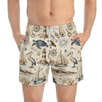 Nautical America Swim Trunks — Patriotic Maritime All-Over Print